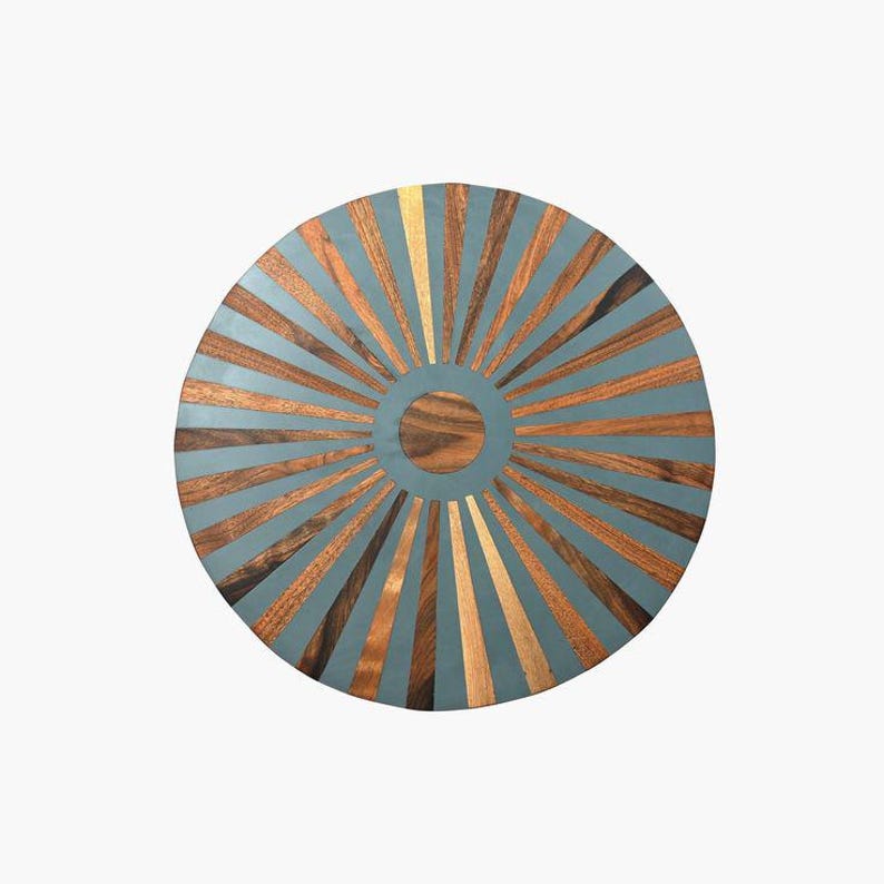 Handcrafted Moroccan Walnut Side Table – Barrel-Shaped Resin Inlay