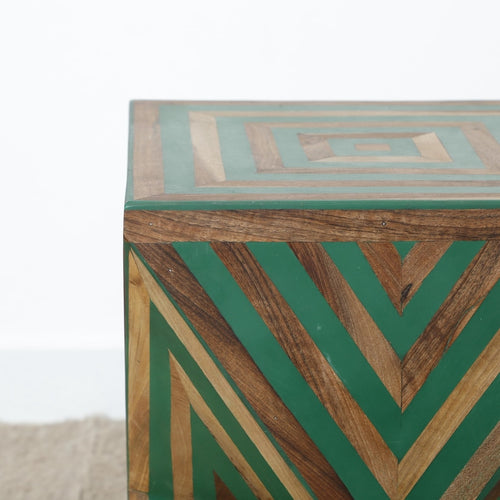 Handmade Bone Inlay Side Table – Moroccan Striped Accent Table | Artisanal Marquetry Craft