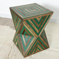 Handmade Bone Inlay Side Table – Moroccan Striped Accent Table | Artisanal Marquetry Craft