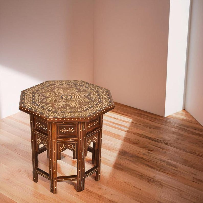 Handmade Moroccan Side Table – Atlas Cedar Wood with Moorish Design | Traditional Artisanal Craft