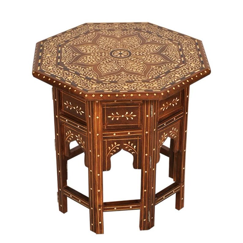 Handmade Moroccan Side Table – Atlas Cedar Wood with Moorish Design | Traditional Artisanal Craft