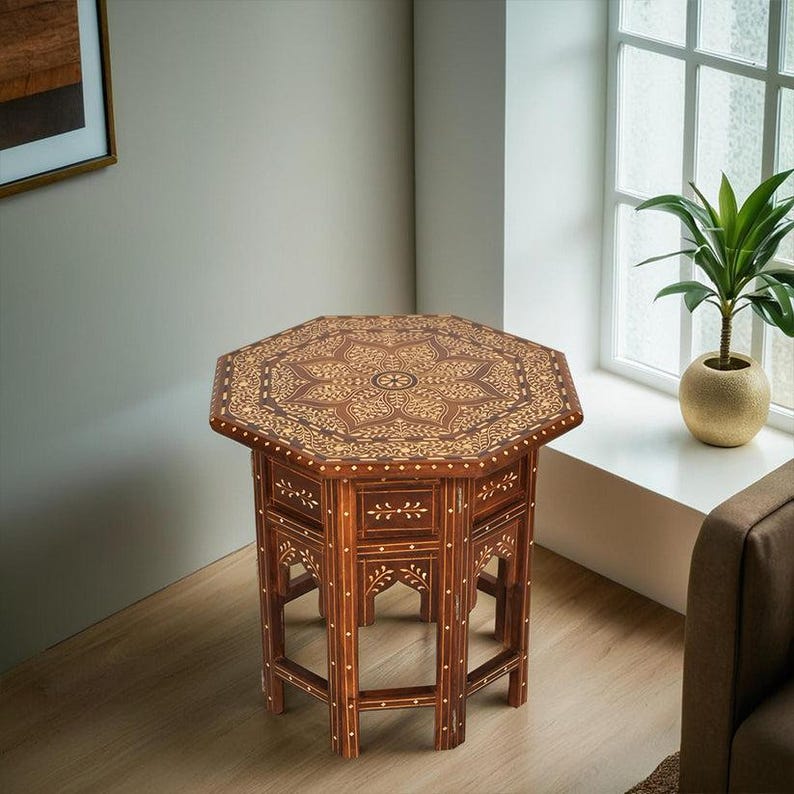Handmade Moroccan Side Table – Atlas Cedar Wood with Moorish Design | Traditional Artisanal Craft