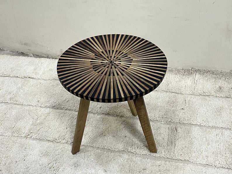 Handmade Walnut and Resin Side Table – Modern Mid-Century Round Accent Table for Elegant Interiors
