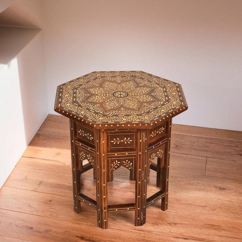 Handmade Moroccan Side Table – Atlas Cedar Wood with Moorish Design | Traditional Artisanal Craft