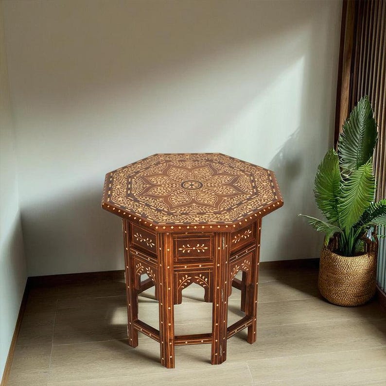 Handmade Moroccan Side Table – Atlas Cedar Wood with Moorish Design | Traditional Artisanal Craft