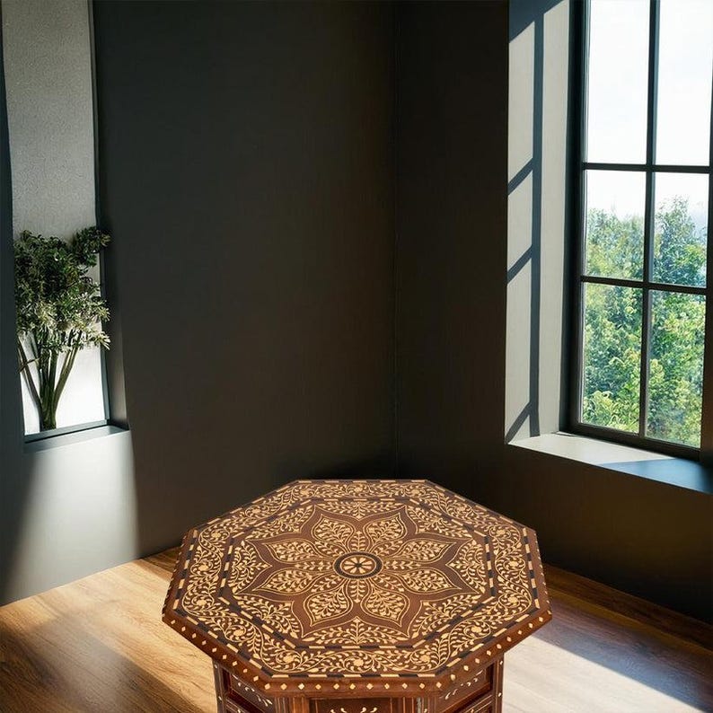 Handmade Moroccan Side Table – Atlas Cedar Wood with Moorish Design | Traditional Artisanal Craft