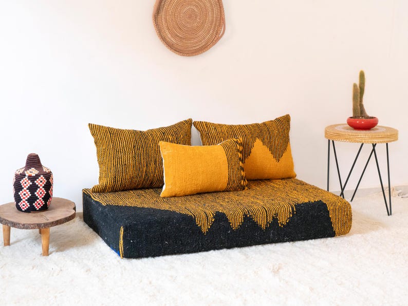Handmade Moroccan Kilim Sofa Set – Unpadded Floor Cushion with Decorative Pillows