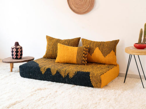Handmade Moroccan Kilim Sofa Set – Unpadded Floor Cushion with Decorative Pillows