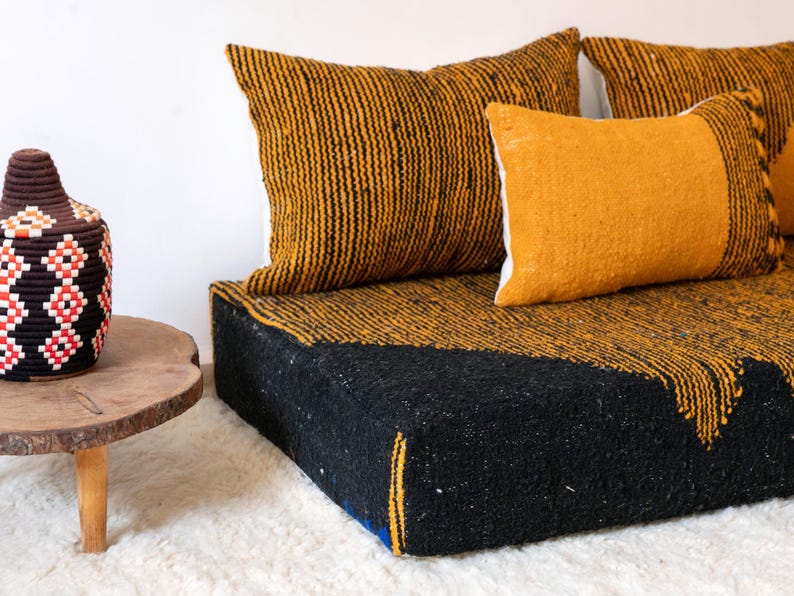 Handmade Moroccan Kilim Sofa Set – Unpadded Floor Cushion with Decorative Pillows