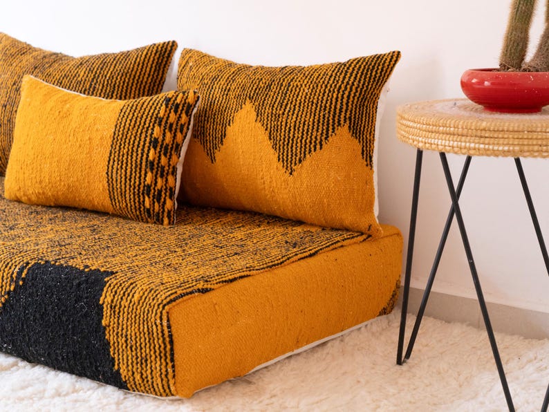 Handmade Moroccan Kilim Sofa Set – Unpadded Floor Cushion with Decorative Pillows