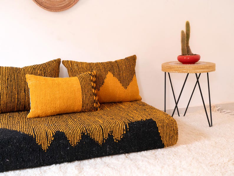 Handmade Moroccan Kilim Sofa Set – Unpadded Floor Cushion with Decorative Pillows