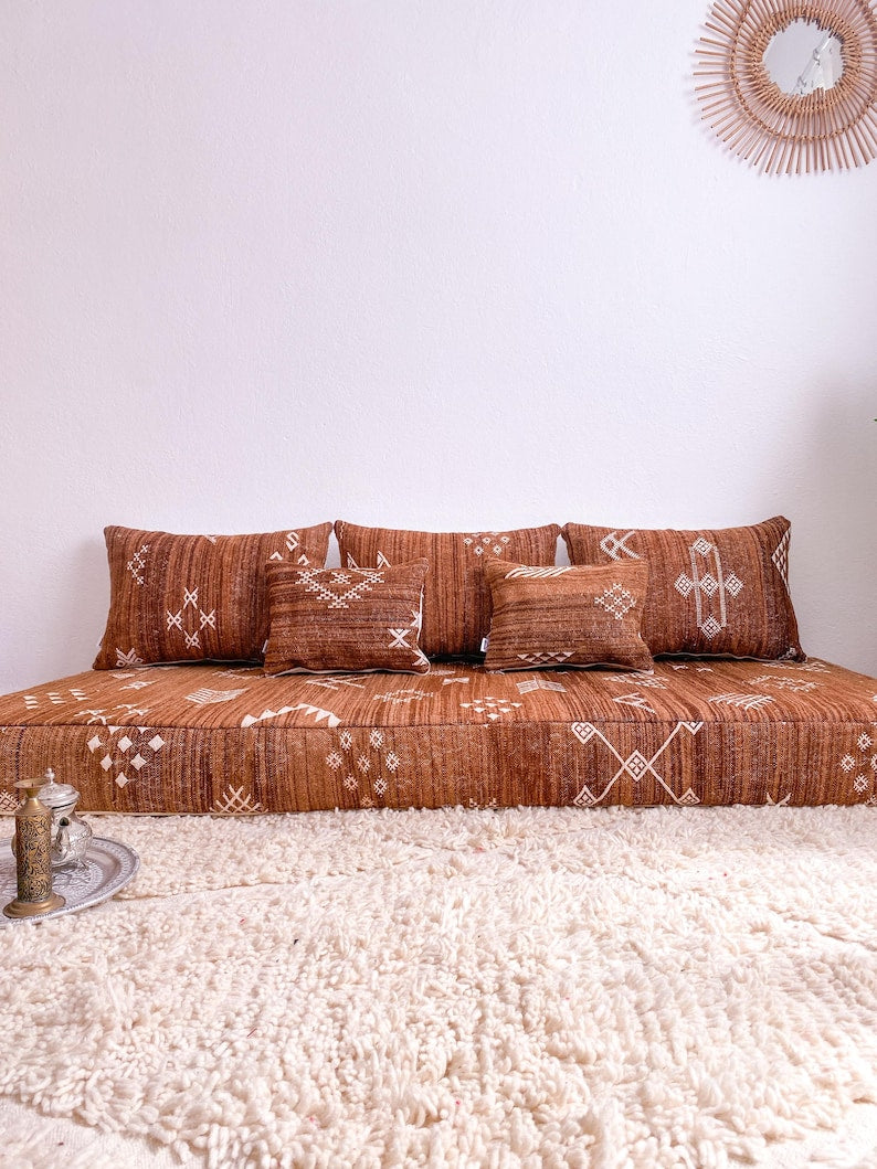 Moroccan Floor Sofa – Unpadded Kilim Wool Cushion Set with Pockets