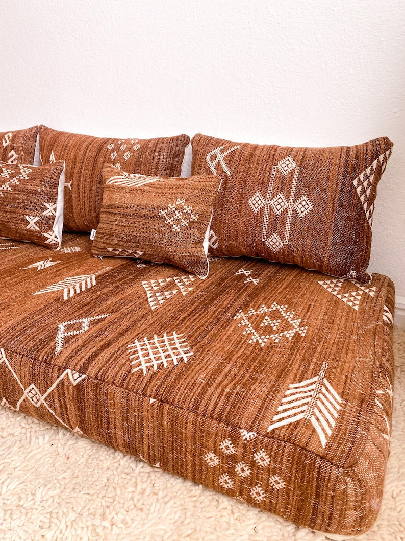 Moroccan Floor Sofa – Unpadded Kilim Wool Cushion Set with Pockets