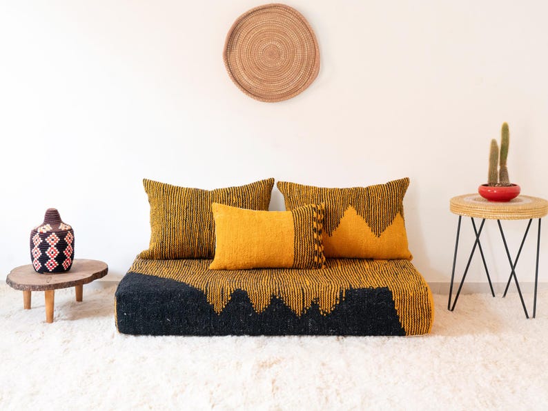 Handmade Moroccan Kilim Sofa Set – Unpadded Floor Cushion with Decorative Pillows